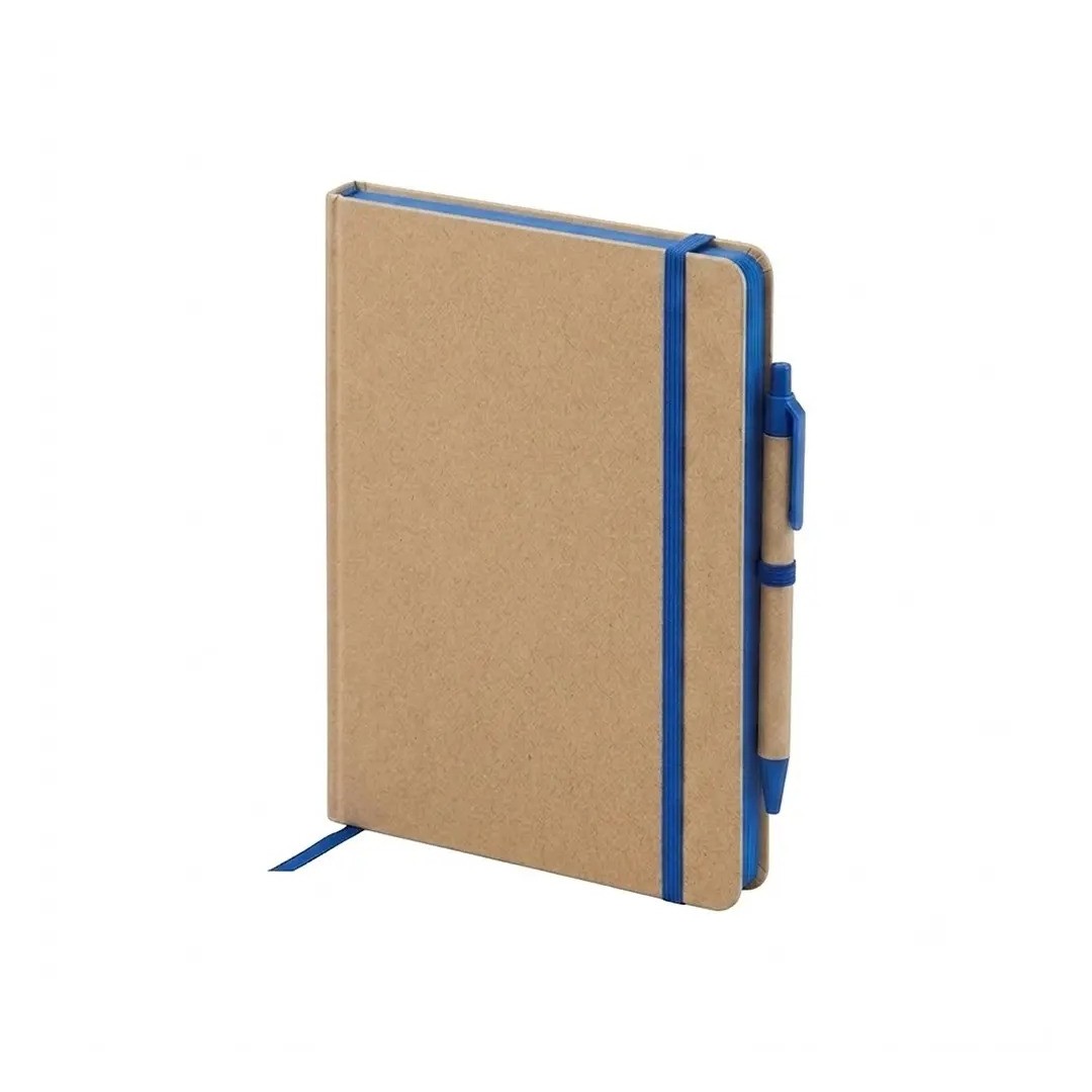 Cuaderno Moderno Kraft Con Boligrafo Con Elastico Azul