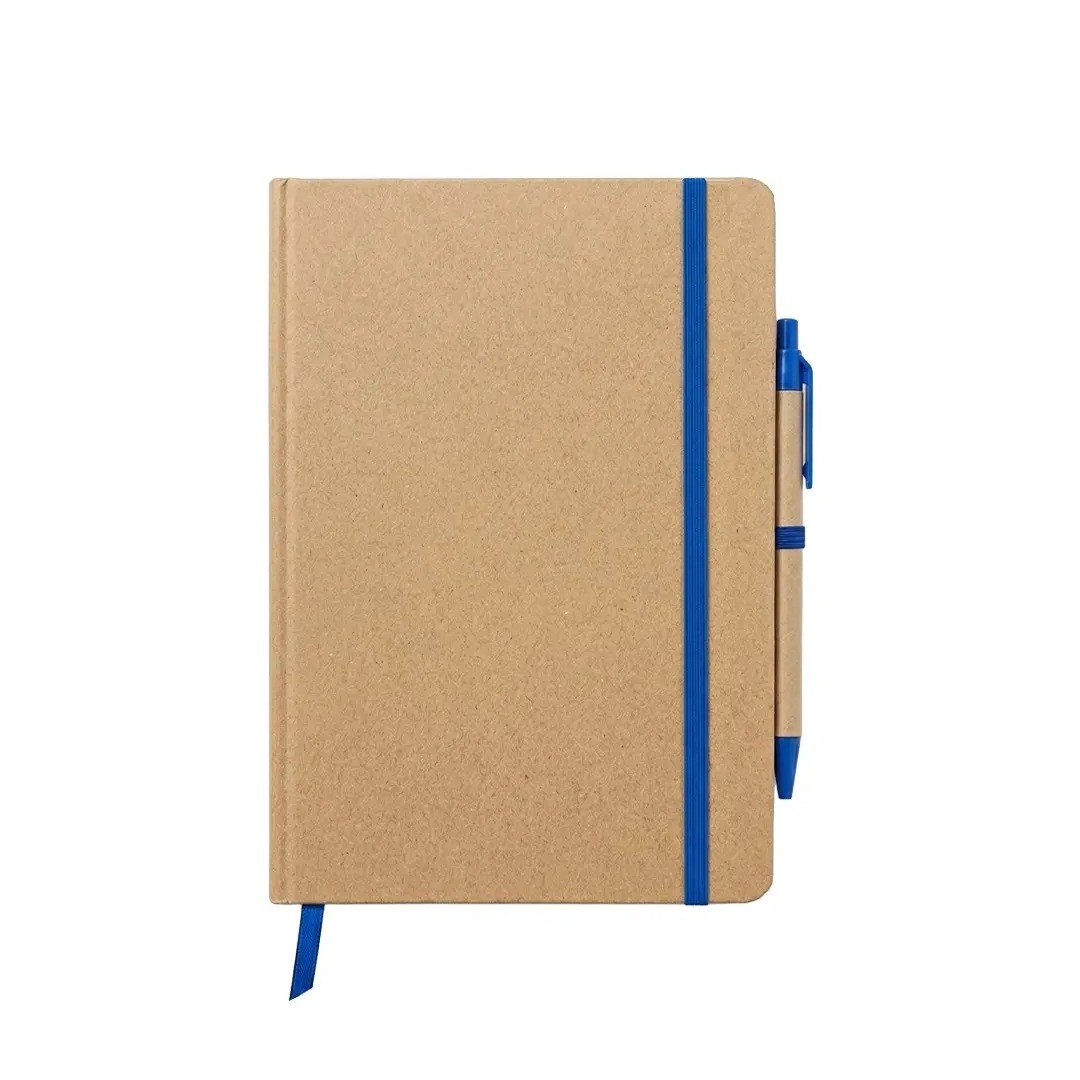 Cuaderno Moderno Kraft Con Boligrafo Con Elastico Azul
