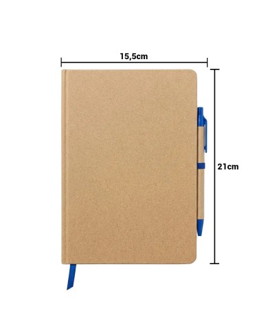 Cuaderno Moderno Kraft Con Boligrafo Con Elastico Azul