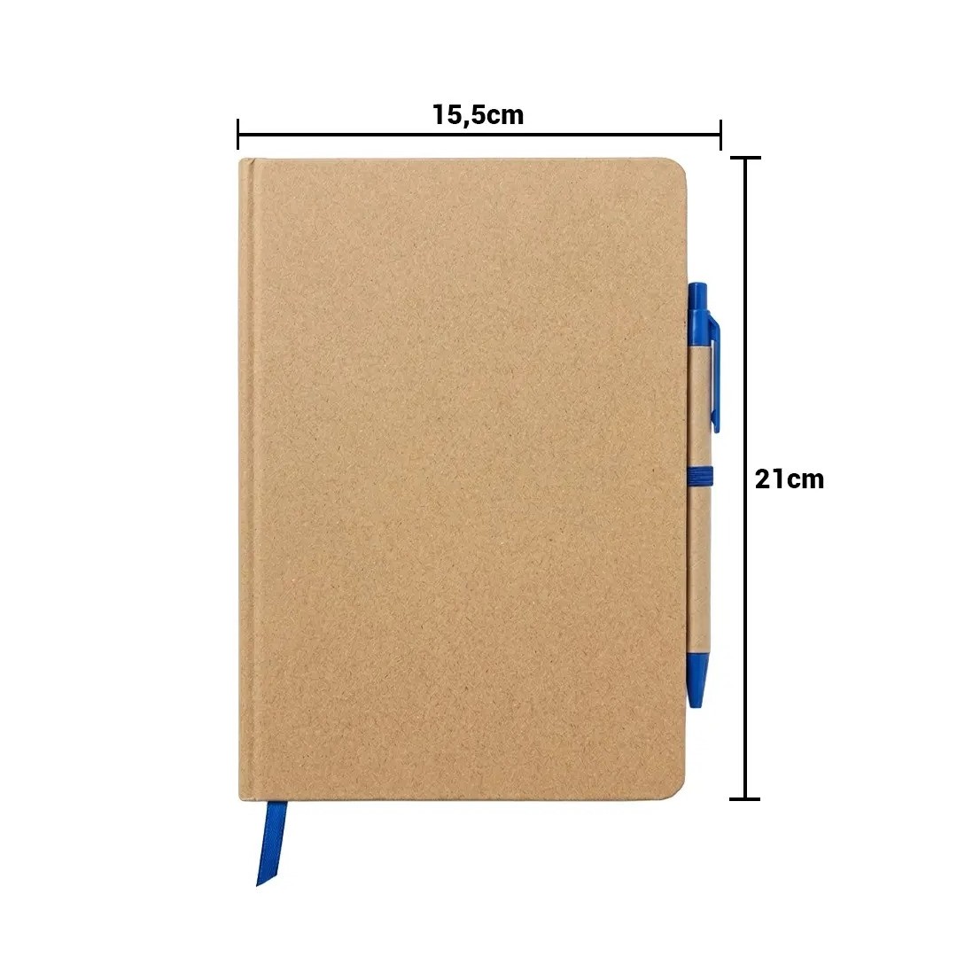 Cuaderno Moderno Kraft Con Boligrafo Con Elastico Azul