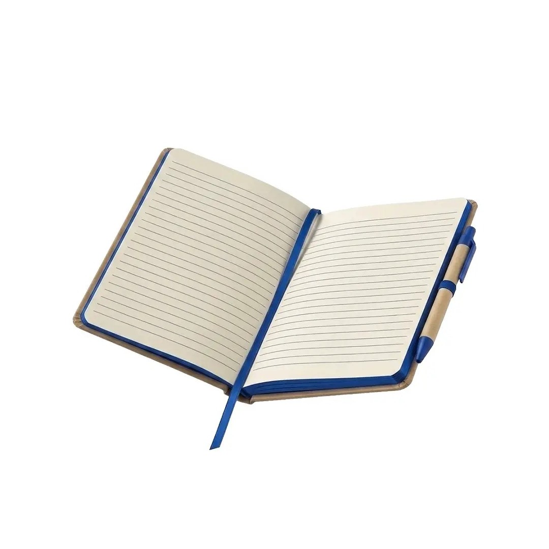 Cuaderno Moderno Kraft Con Boligrafo Con Elastico Azul