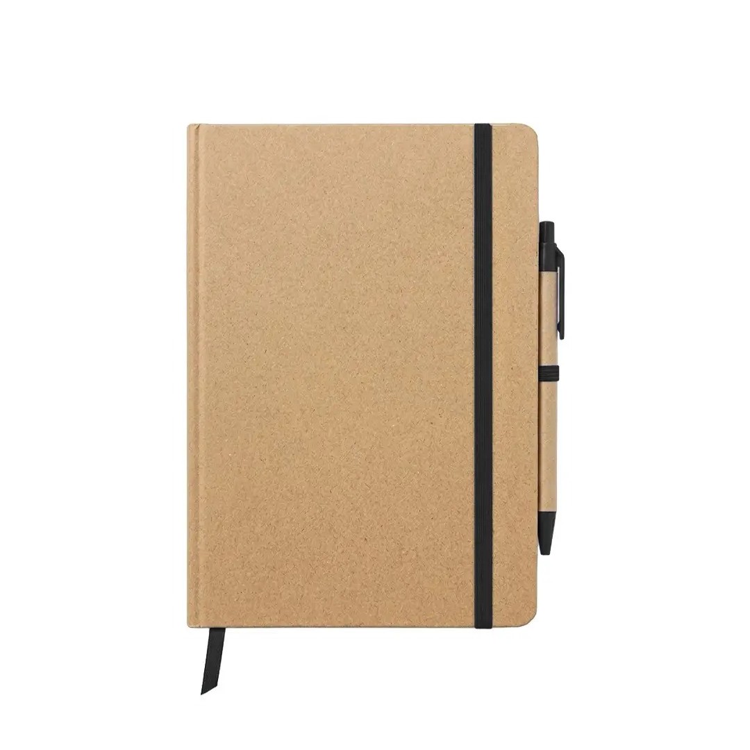Cuaderno Moderno Kraft Con Boligrafo Con Elastico Negro