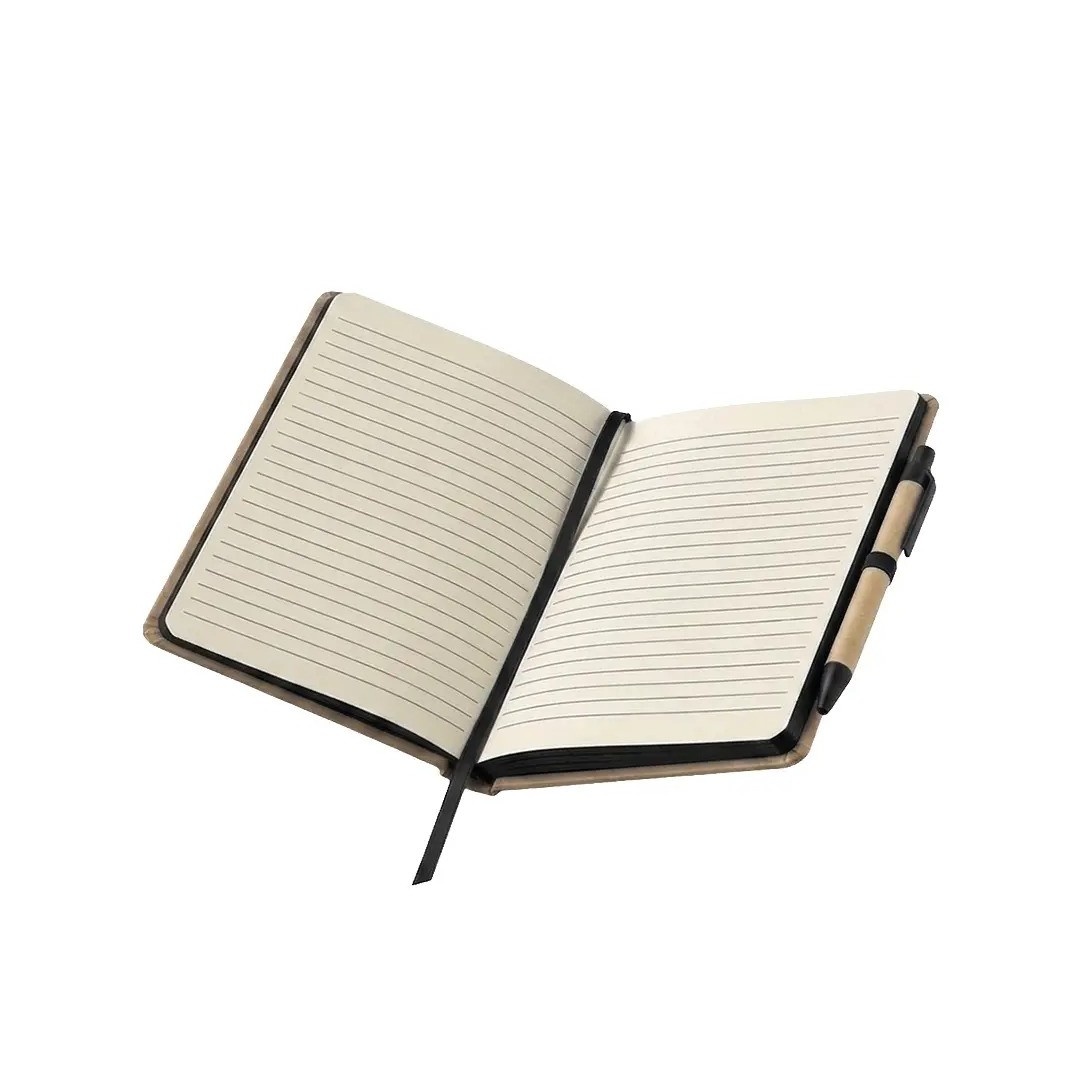 Cuaderno Moderno Kraft Con Boligrafo Con Elastico Negro