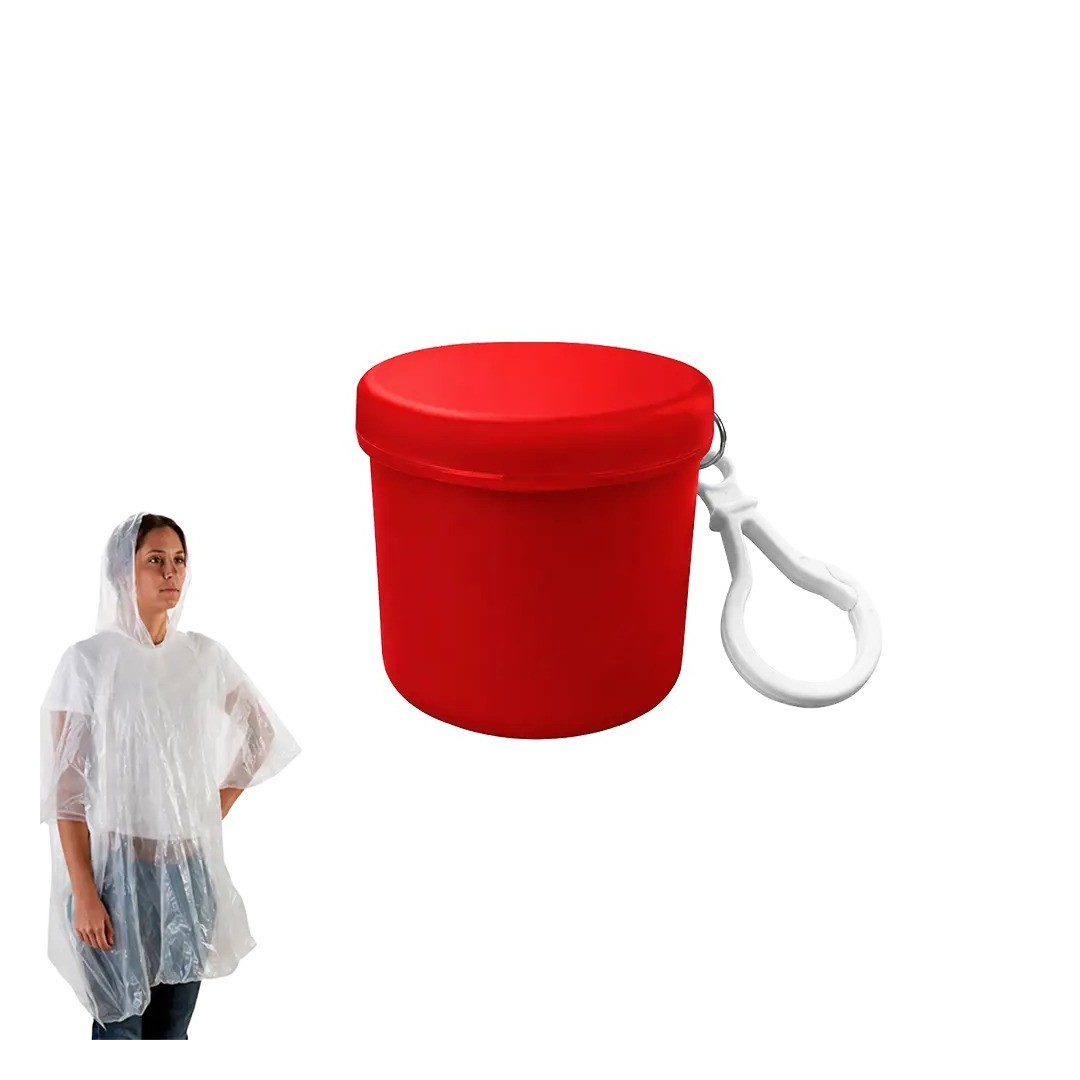 Poncho Lluvia Barrilito Rojo Con Llavero