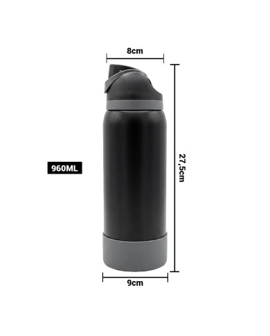 Termo Tipo Owala Con Base Rubber Color Negro Con Gris