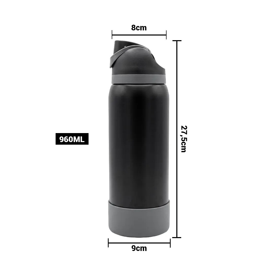 Termo Tipo Owala Con Base Rubber Color Negro Con Gris