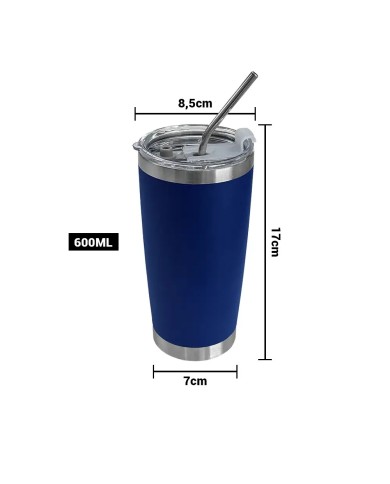 Vaso Termico Tumbler Con Sorbete Color Azul Electrico