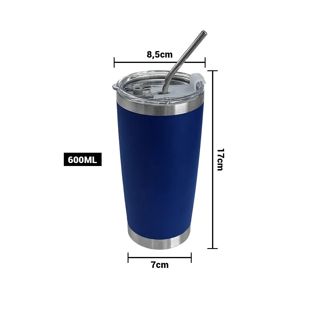 Vaso Termico Tumbler Con Sorbete Color Azul Electrico