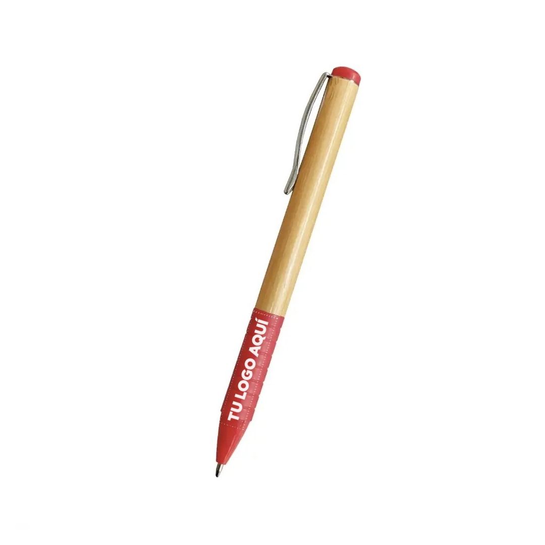 Bolígrafo Bambú Grip Rojo - personalizable con tu logo