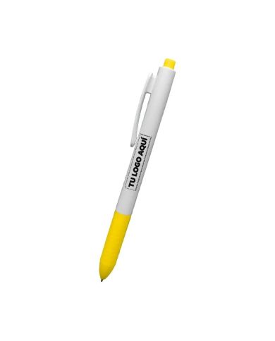 Boligrafo Click Plus Blanco Con Amarillo - personalizable con tu logo
