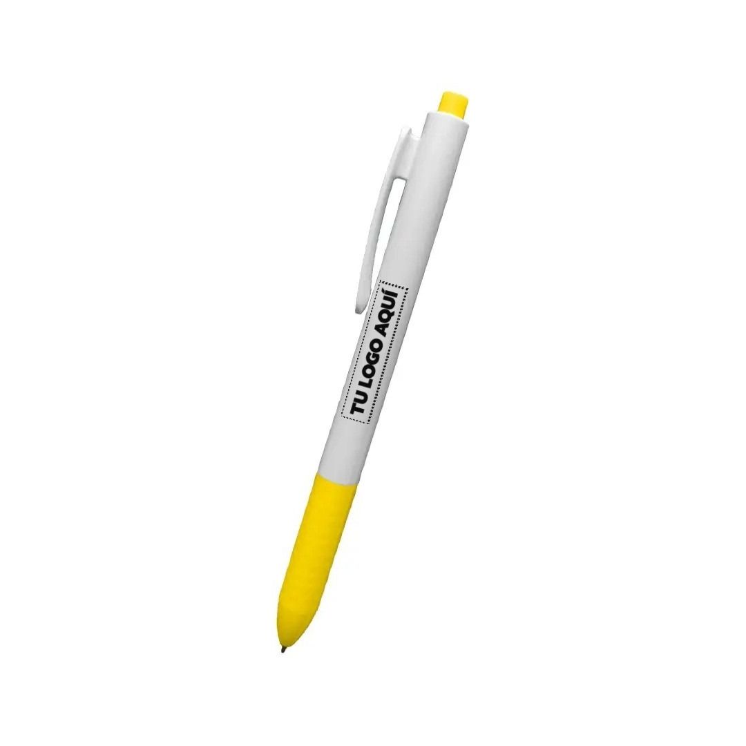Boligrafo Click Plus Blanco Con Amarillo - personalizable con tu logo