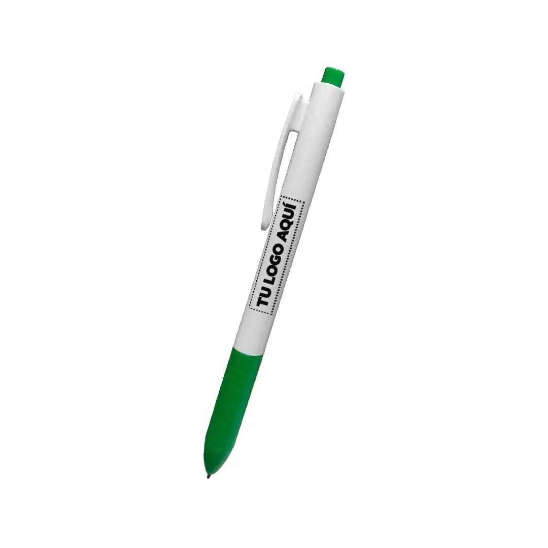 Boligrafo Click Plus Blanco Con Verde - personalizable con tu logo