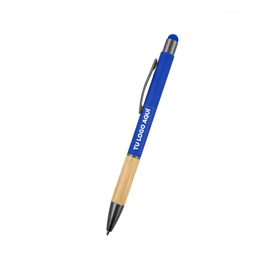 Bolígrafo Rubber Bambú Touch Color Azul Eléctrico - personalizable con tu logo