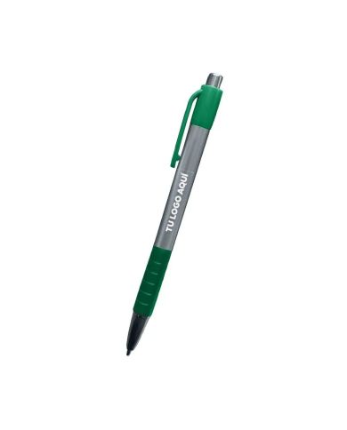 Boligrafo Skay Plateado Con Verde - personalizable con tu logo