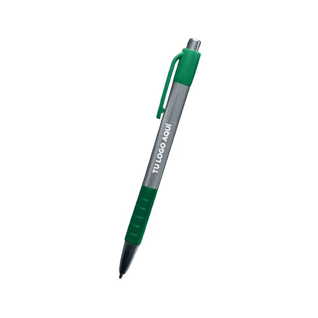 Boligrafo Skay Plateado Con Verde - personalizable con tu logo