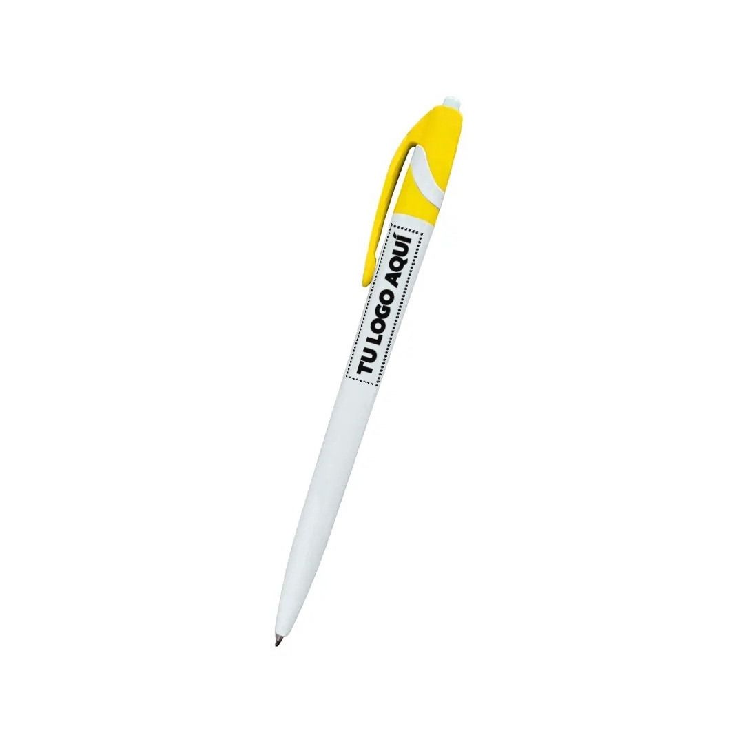 Boligrafo Space Blanco Con Amarillo - personalizable con tu logo
