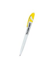 Boligrafo Space Blanco Con Amarillo - personalizable con tu logo