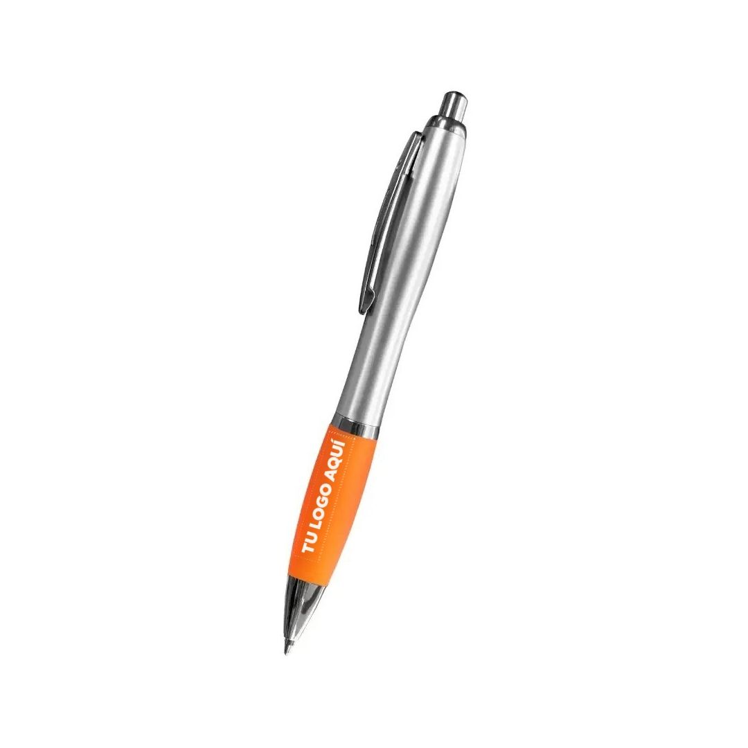 Bolígrafo Plateado Con Naranja - personalizable con tu logo