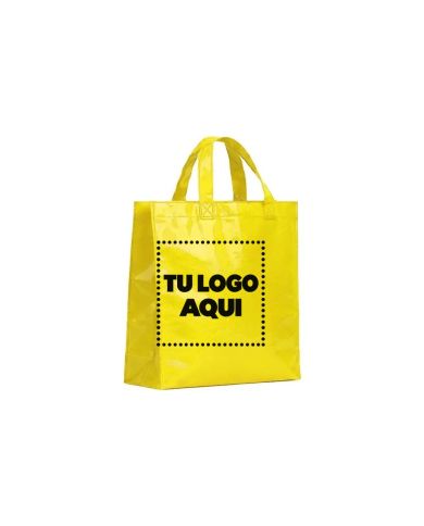 Bolso Cambrela Plastificado Amarillo Con Tira 23X22X11 - personalizable con tu logo