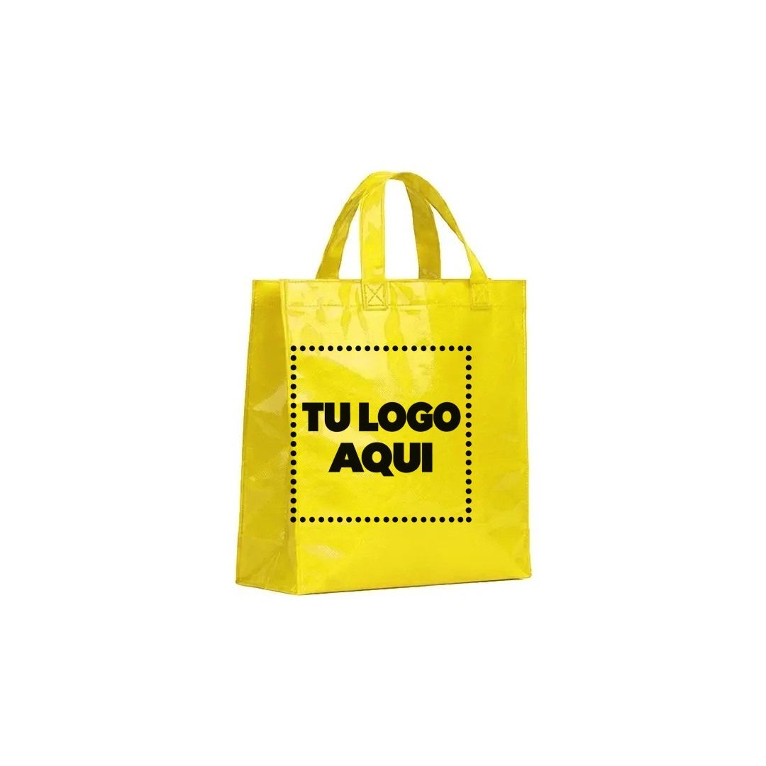 Bolso Cambrela Plastificado Amarillo Con Tira 23X22X11 - personalizable con tu logo