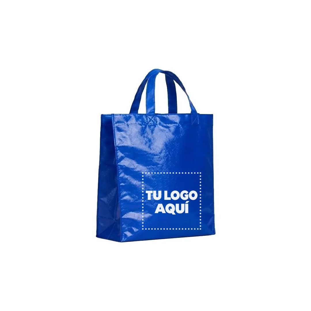 Bolso Cambrela Plastificado Azul Con Tira 23X22X11 - personalizable con tu logo