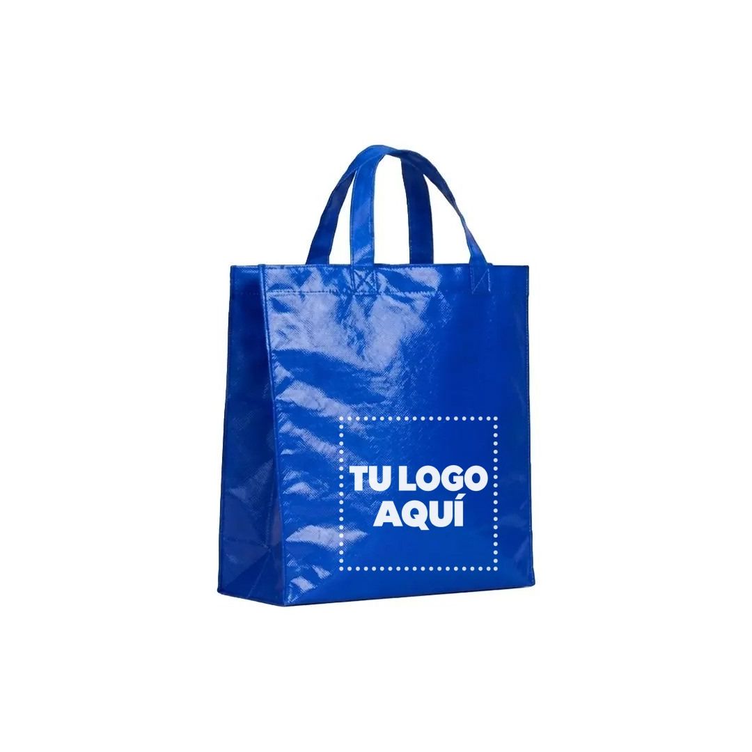 Bolso Cambrela Plastificado Azul Con Tira 27X29X12 - personalizable con tu logo