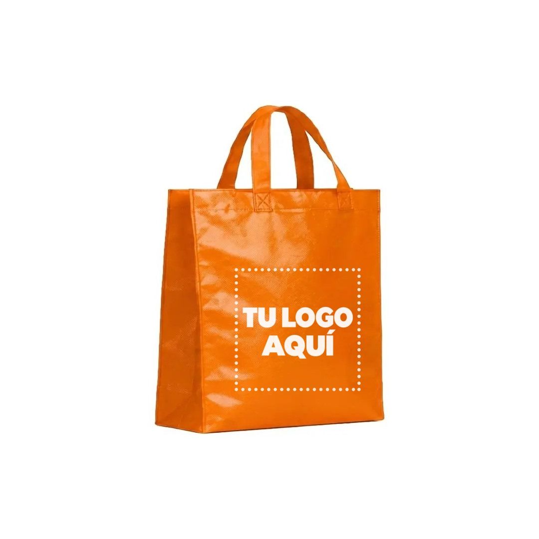 Bolso Cambrela Plastificado Naranja Con Tira 27X29X12 - personalizable con tu logo