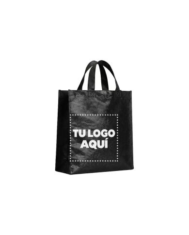 Bolso Cambrela Plastificado Negro Con Tira 23X22X11 - personalizable con tu logo