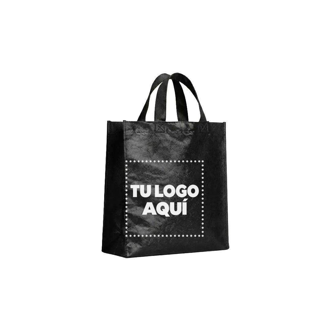Bolso Cambrela Plastificado Negro Con Tira 23X22X11 - personalizable con tu logo