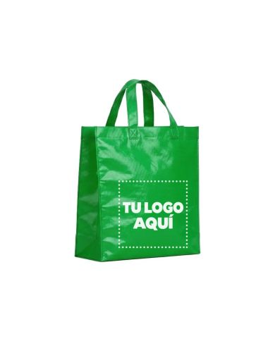 Bolso Cambrela Plastificado Verde Con Tira 27X29X12 - personalizable con tu logo
