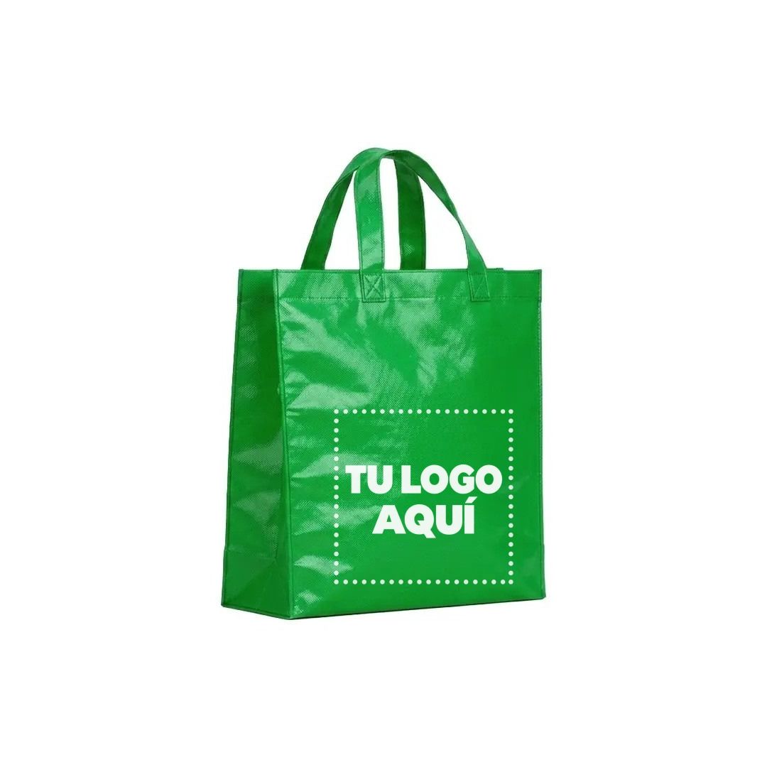 Bolso Cambrela Plastificado Verde Con Tira 27X29X12 - personalizable con tu logo