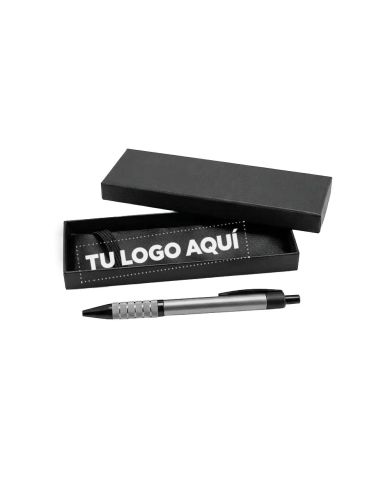 Caja Clasica Con Boligrafo Metalico Color Gris - personalizable con tu logo