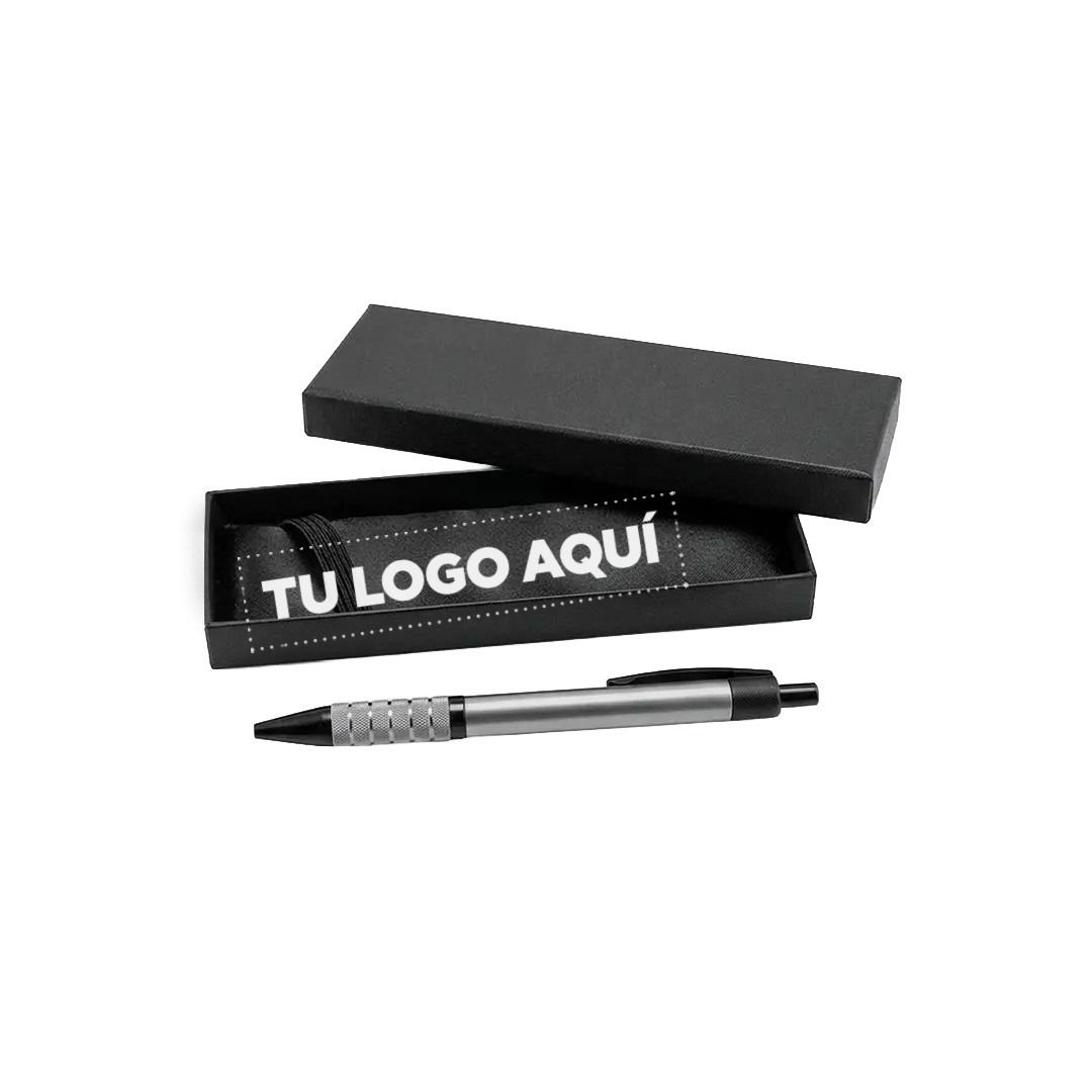 Caja Clasica Con Boligrafo Metalico Color Gris - personalizable con tu logo