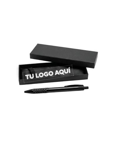 Caja Clasica Con Boligrafo Metalico Color Negro - personalizable con tu logo