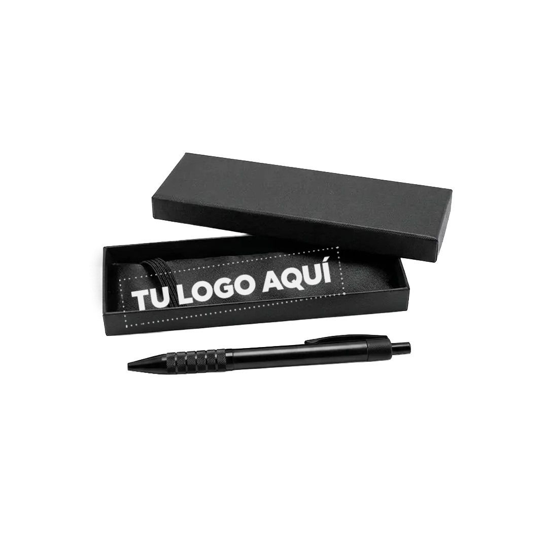 Caja Clasica Con Boligrafo Metalico Color Negro - personalizable con tu logo
