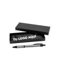 Caja Clasica Con Boligrafo Metalico Color Plateada - personalizable con tu logo