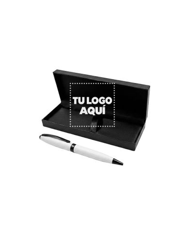 Caja Premium Con Boligrafo Metalico Blanco - personalizable con tu logo