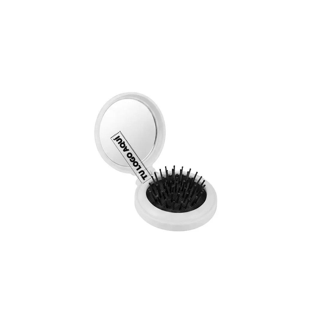 Cepillo Con Espejo Redondo Blanco - personalizable con tu logo