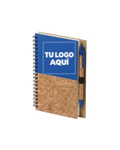 Cuaderno Con Boligrafo Cork Azul - personalizable con tu logo