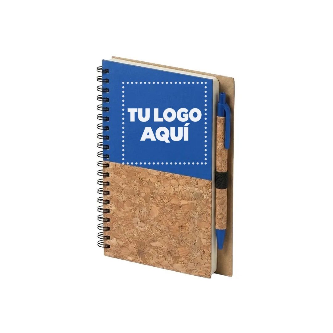 Cuaderno Con Boligrafo Cork Azul - personalizable con tu logo
