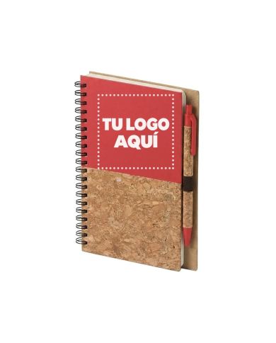 Cuaderno Con Boligrafo Cork Rojo - personalizable con tu logo