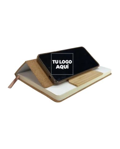 Cuaderno Corcho Con Soporte Para Celular Bamboo - personalizable con tu logo