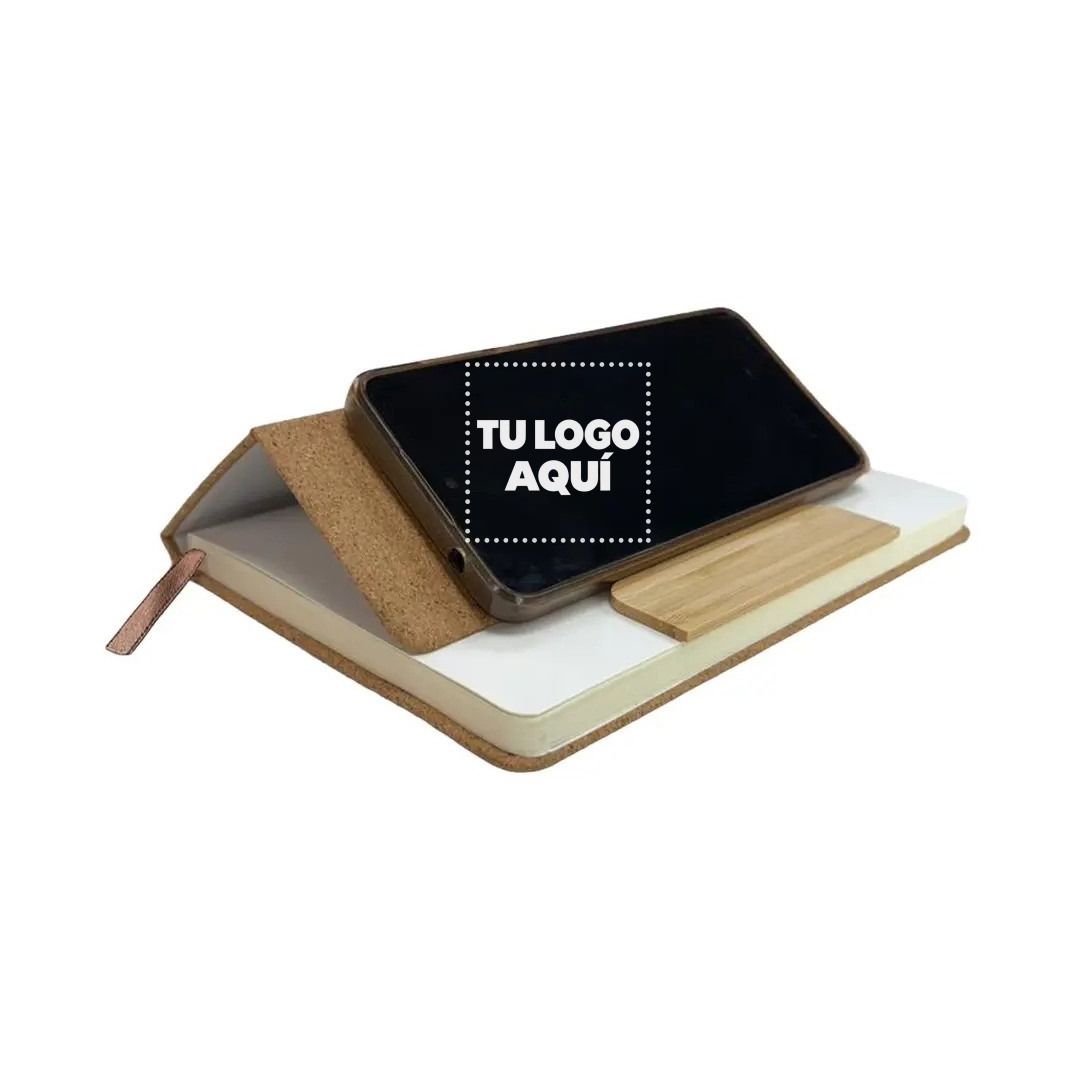 Cuaderno Corcho Con Soporte Para Celular Bamboo - personalizable con tu logo