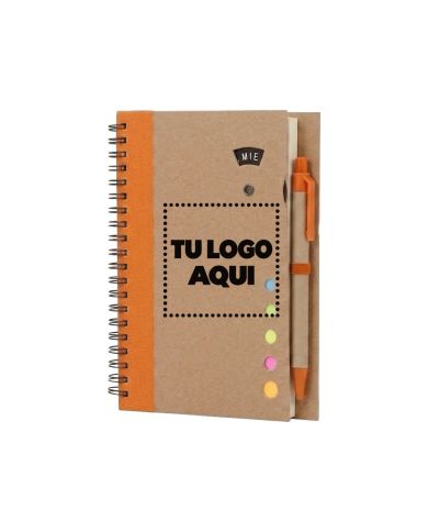 Cuaderno Ecologico Hega Naranja Con Boligrafo - personalizable con tu logo