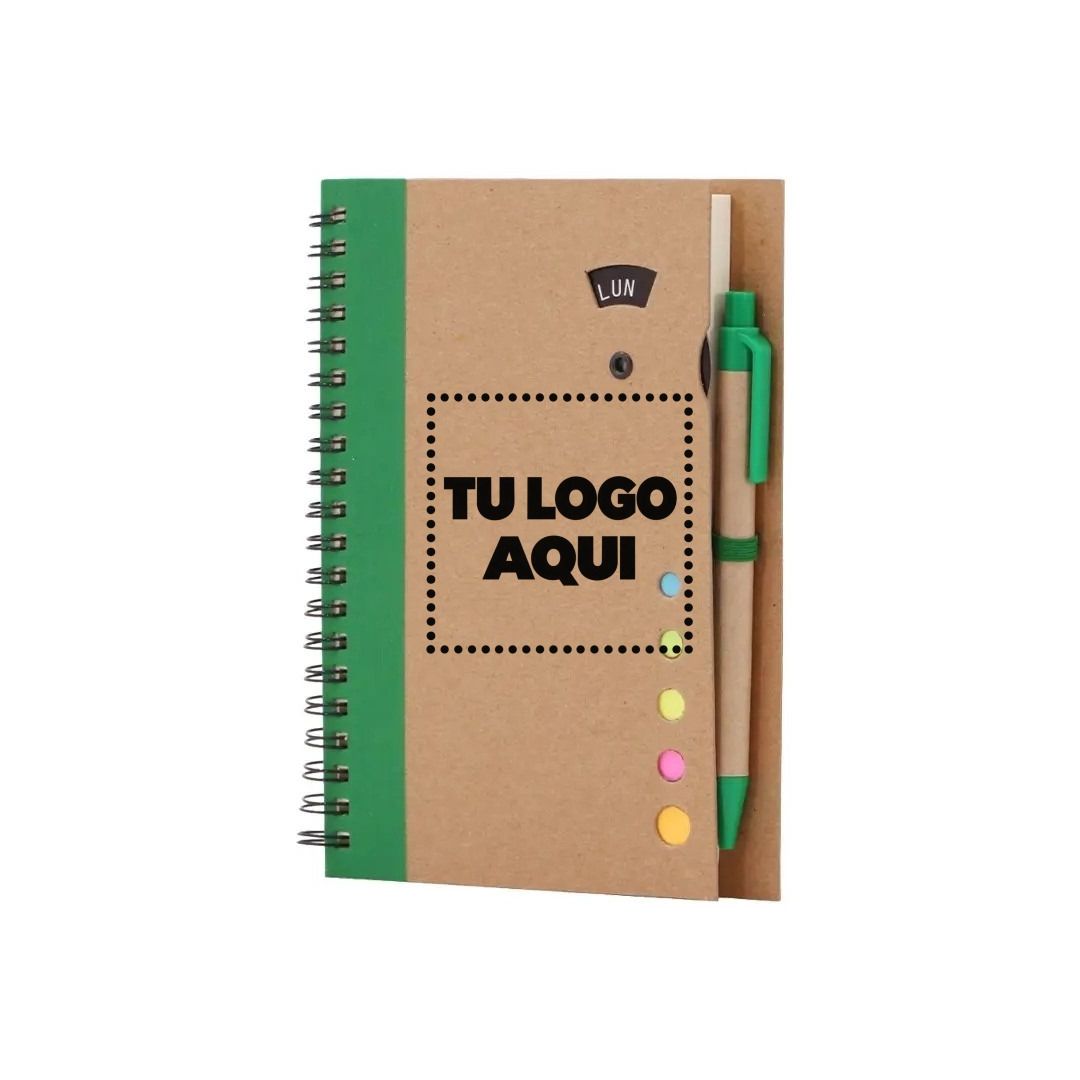 Cuaderno Ecológico Verde Con Bolígrafo - personalizable con tu logo