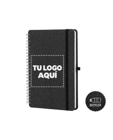 Cuaderno Espiral Rpet Con Soporte De Celular Negro - personalizable con tu logo