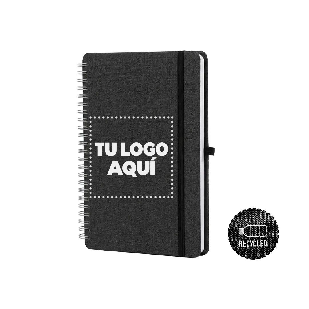 Cuaderno Espiral Rpet Con Soporte De Celular Negro - personalizable con tu logo