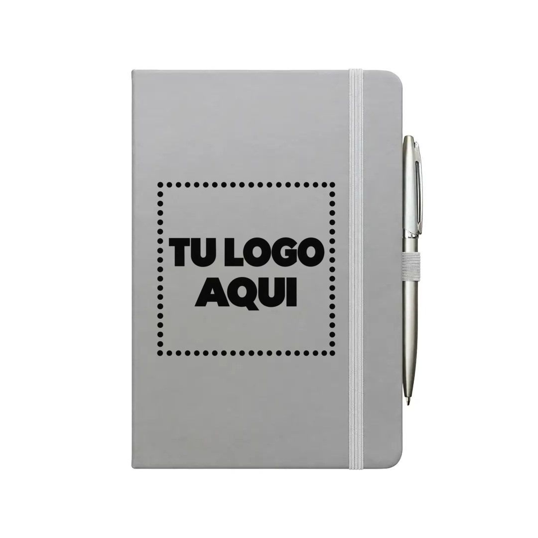 Cuaderno Meta Color Gris Con Boligrafo - personalizable con tu logo