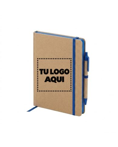 Cuaderno Moderno Kraft Con Boligrafo Con Elastico Azul - personalizable con tu logo