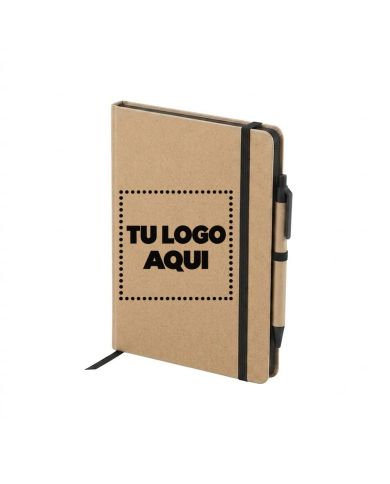 Cuaderno Moderno Kraft Con Boligrafo Con Elastico Negro - personalizable con tu logo